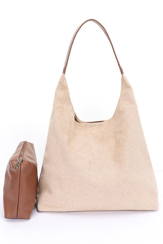 Fashion Handbag Faux Suede Oversize 2-in-1 Shoulder Bag Stylish Chic