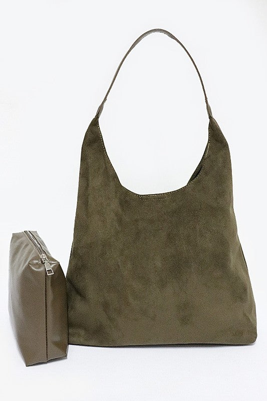 Fashion Handbag Faux Suede Oversize 2-in-1 Shoulder Bag Stylish Chic