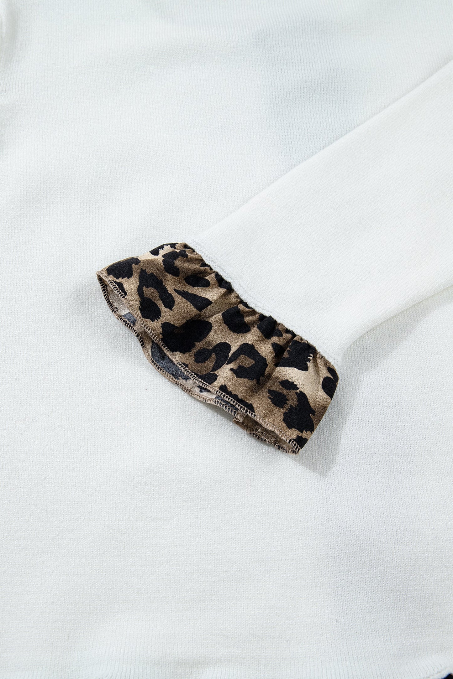 White Knitted Leopard Ruffle Patchwork Button Down Cropped Cardigan
