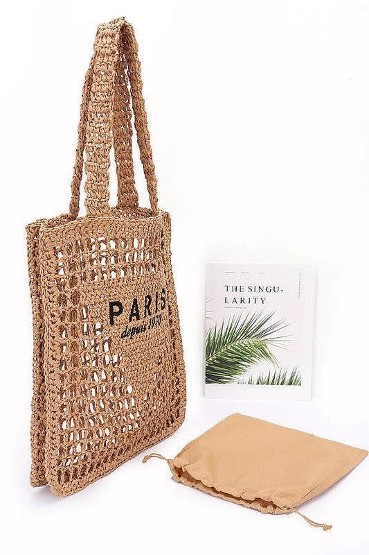 Fashion Handbag Paris Open Crochet Straw Summer Tote Stylish Chic Tote Bag