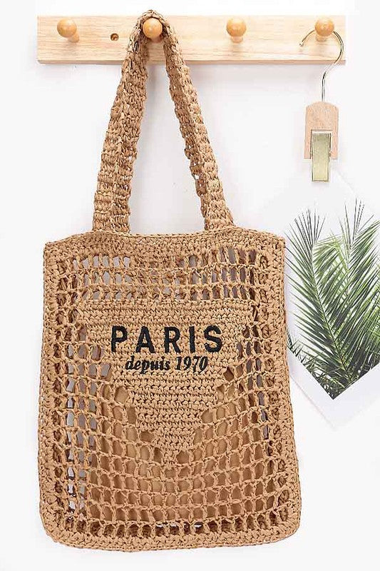 Fashion Handbag Paris Open Crochet Straw Summer Tote Stylish Chic Tote Bag