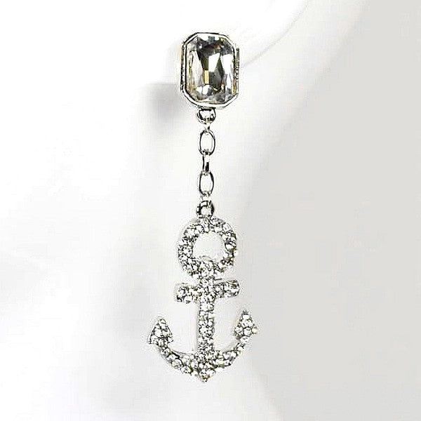 Glass Stone Anchor Dangle Casting Earrings
