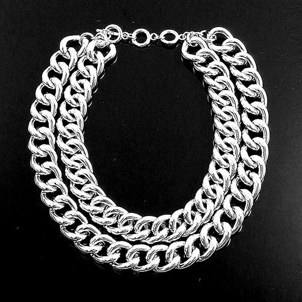 Basic Double Bold Lines Chain Necklace