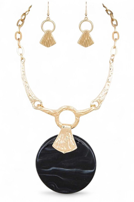 Statement Oversize Faux Stone Resin Pendant Necklace Set – Trendy Chic Jewelry Accessory