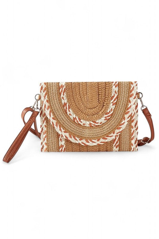 Straw Crossbody Swing Clutch with Mix Pattern – Trendy Summer Fashion Handbag