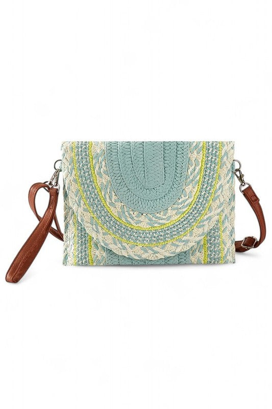 Straw Crossbody Swing Clutch with Mix Pattern – Trendy Summer Fashion Handbag