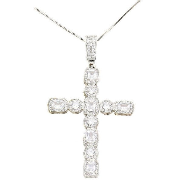 Shimmering CZ Bold Cross Pendant Necklace