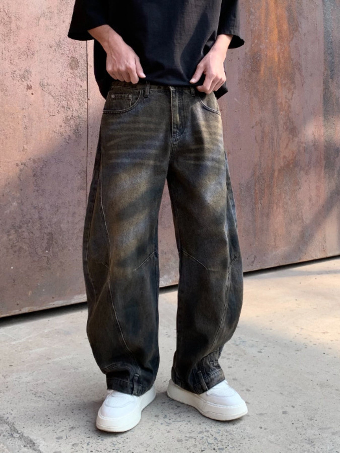Men's Full Size Distressed Wide-Leg Jeans Plus Size