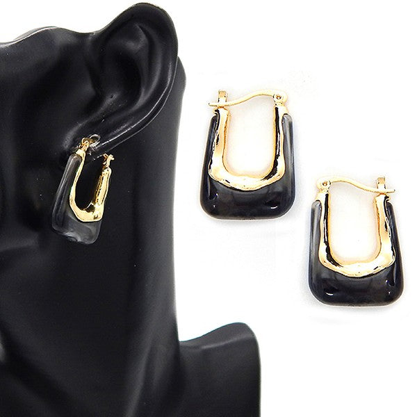Acetate Stone Fixture Rectangle Hoop Earrings