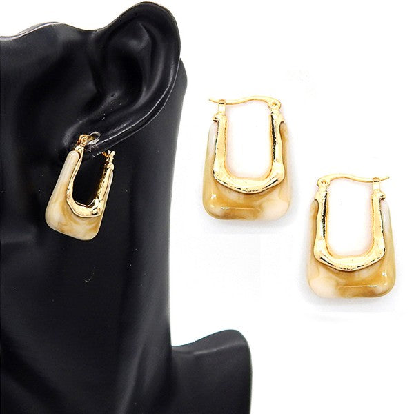 Acetate Stone Fixture Rectangle Hoop Earrings