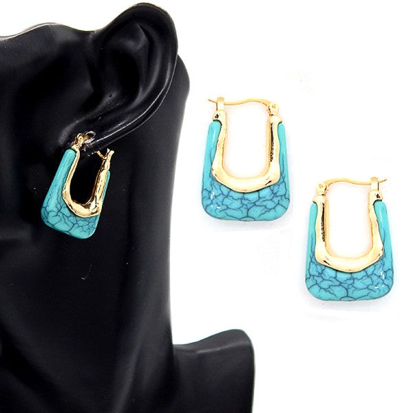 Acetate Stone Fixture Rectangle Hoop Earrings