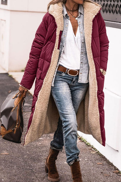 Solid Color Hooded Long Coat Winter Long Sleeve Double-sided Wear Slim Elegant Cardigan Jacket Top Women&