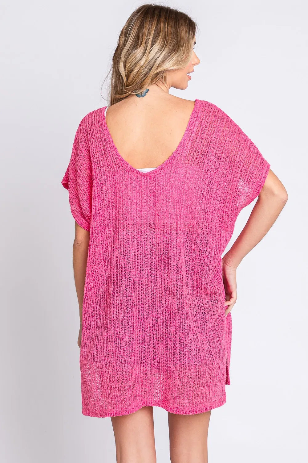Short Sleeve Side Slit Knit Cover Up Dress