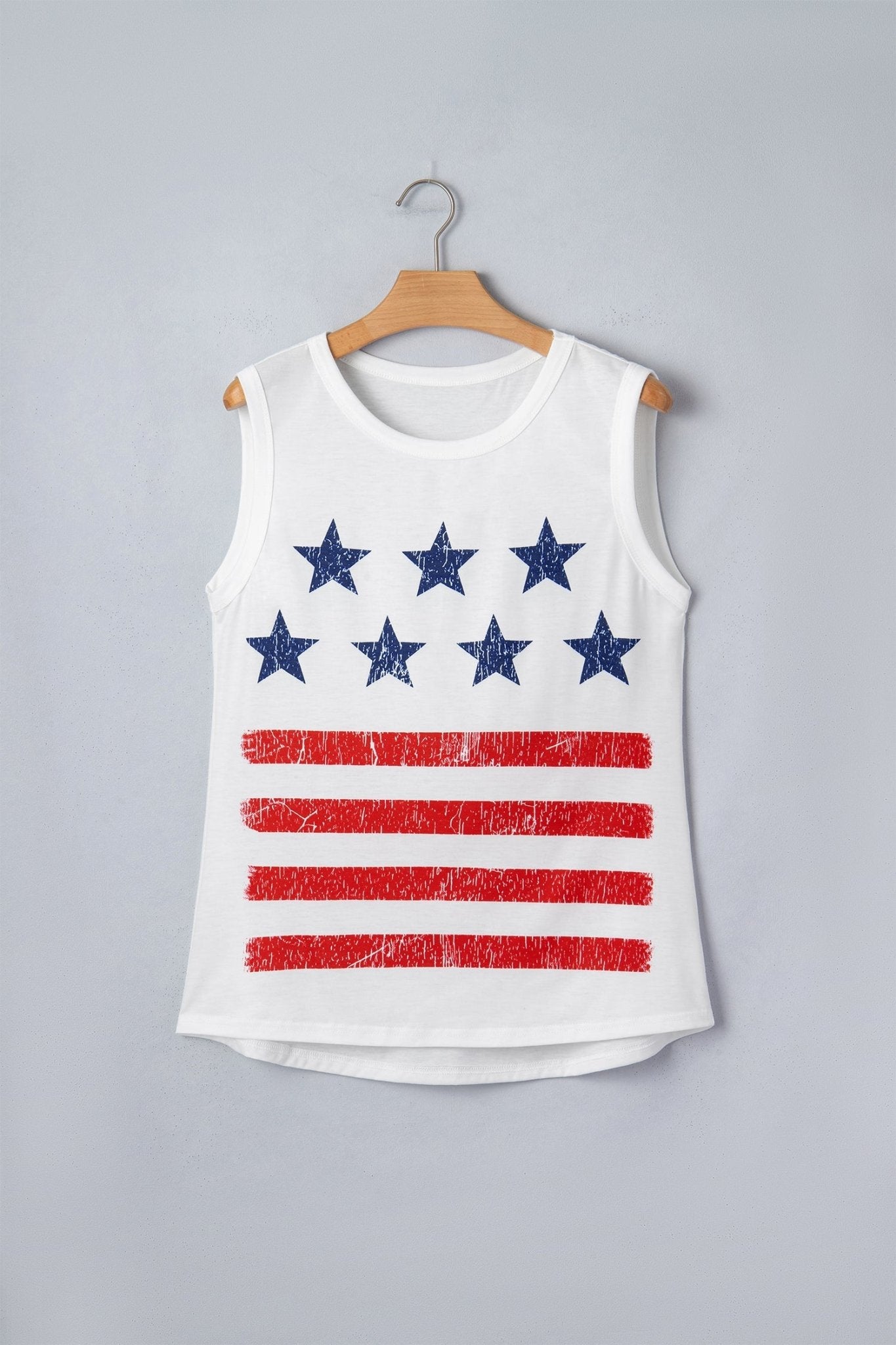 White Vintage Stars and Stripes Printed Casual Tank Top - Loving It Shop
