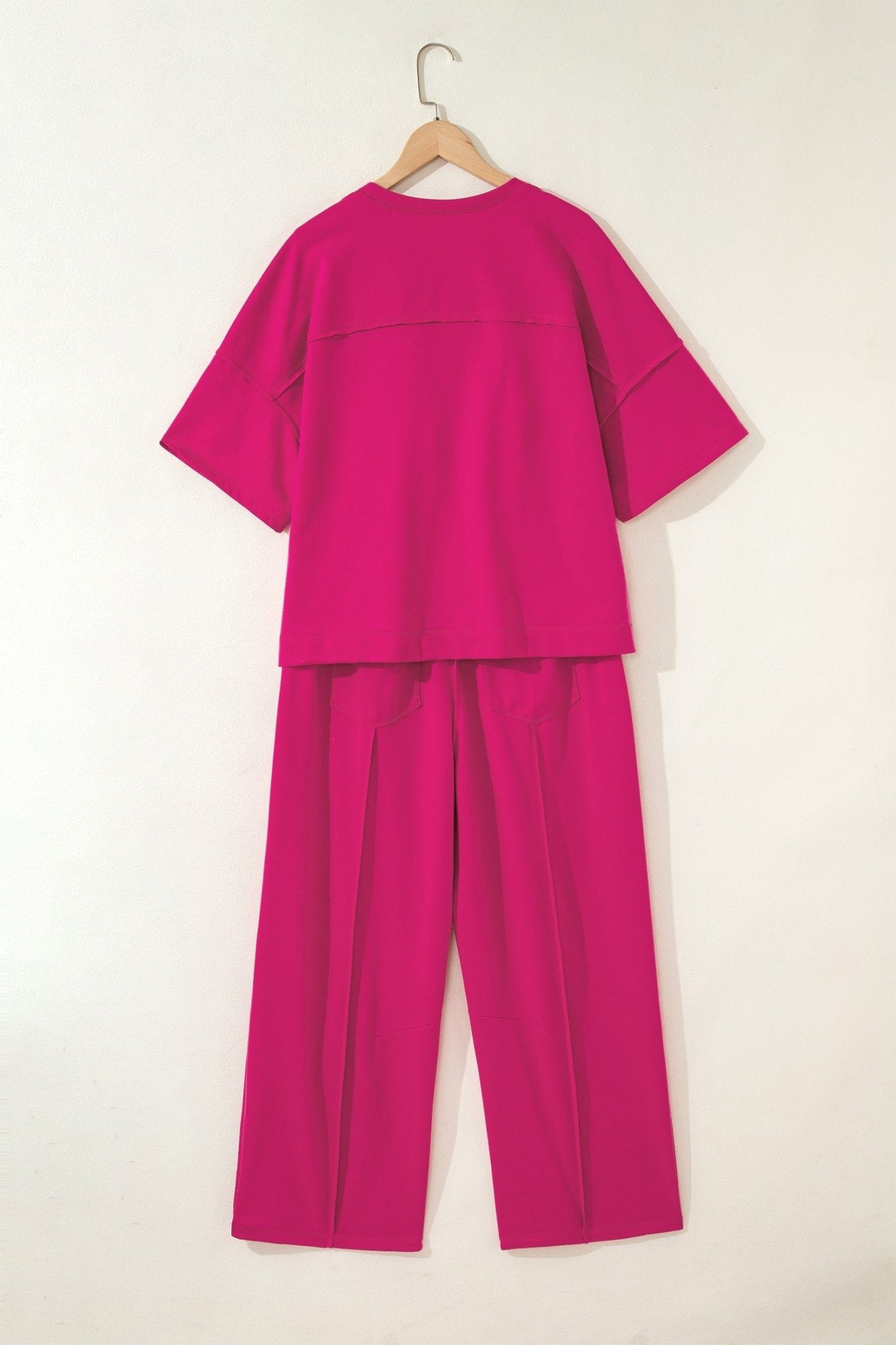 Rose Red Drop Shoulder Boxy Tee and Barrel Pants Set - Loving It Shop