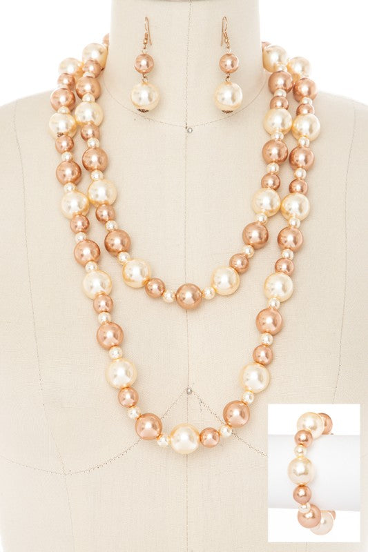 Layered 3PC Long Pearl Wrapped Necklace Set – Stylish Statement Jewelry