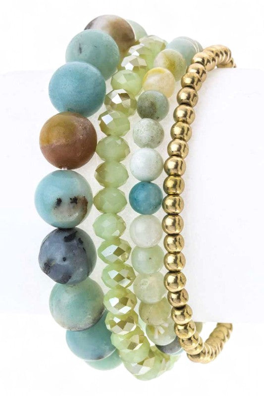 Stretch Semi Precious Beads Bracelets Set – Trendy Layered Jewelry Accessories