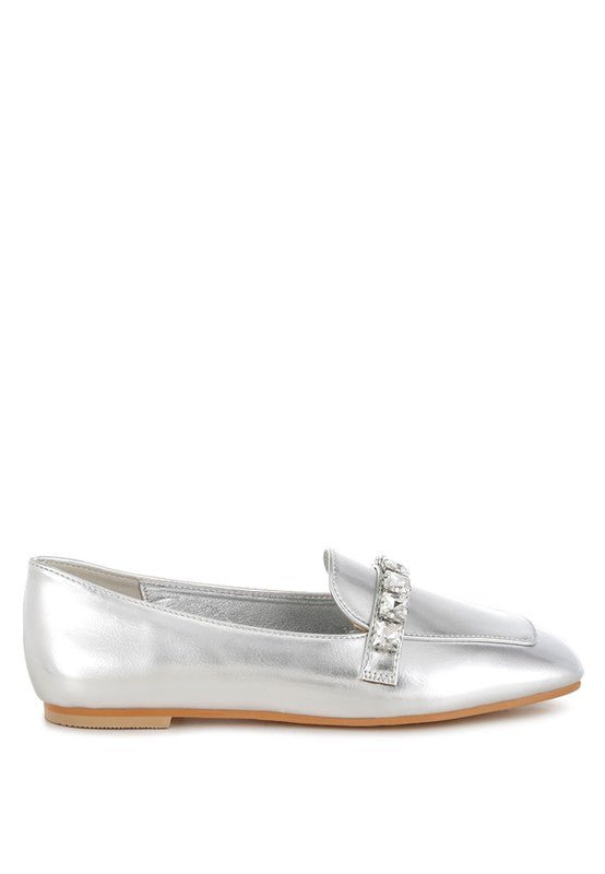 Celosia Metallic Diamante Strap Loafers - Loving It Shop