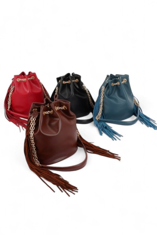 Boho Bucket Bag with Fringe Accent – Trendy Fashion Handbag