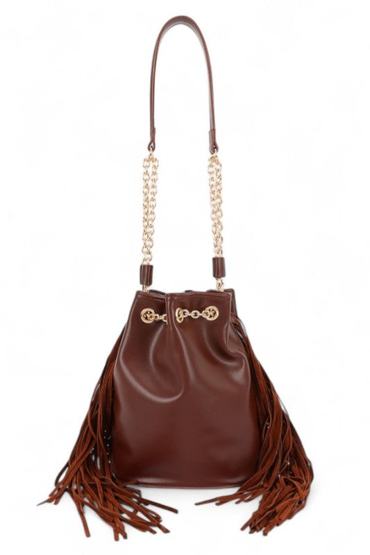 Boho Bucket Bag with Fringe Accent – Trendy Fashion Handbag