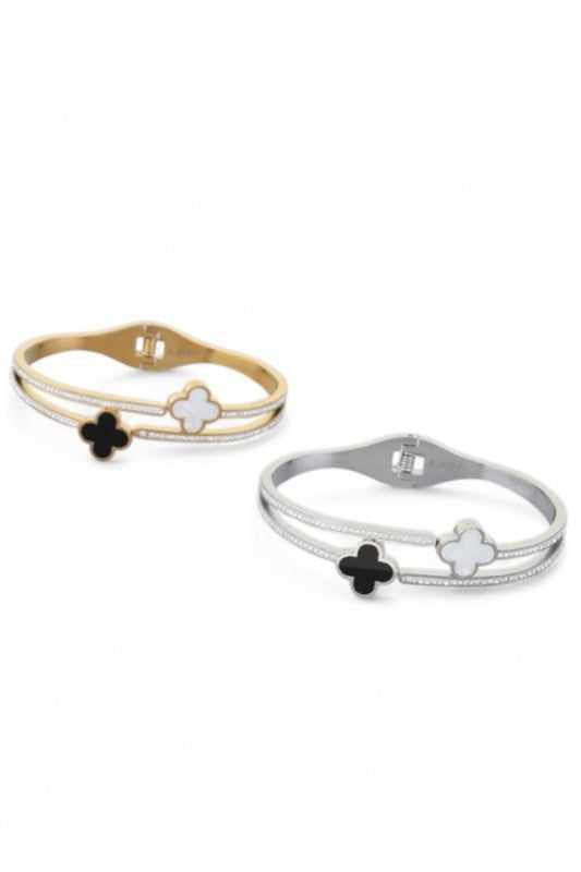 Stainless Steel Double Clover Bangle Stylish Fashion Jewelry Accessory