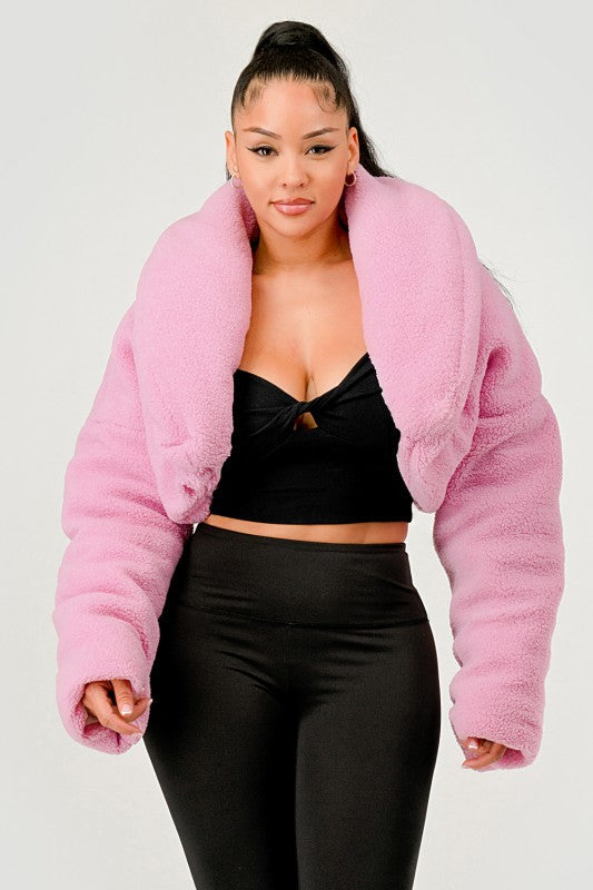 Pink Teddy Crop Jacket