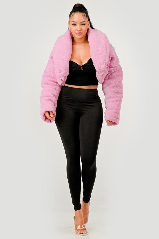Pink Teddy Crop Jacket
