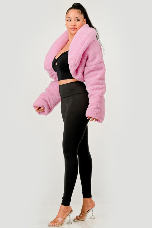 Pink Teddy Crop Jacket