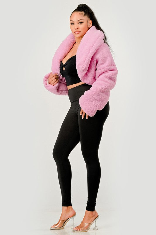 Pink Teddy Crop Jacket