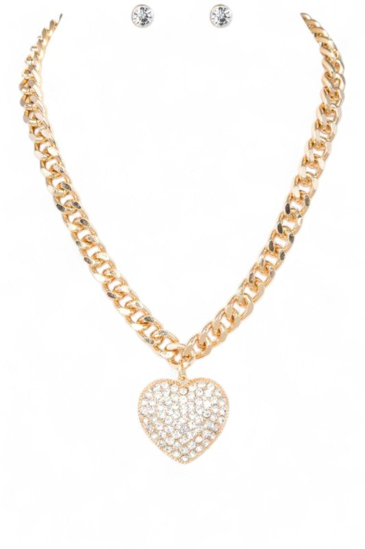 Heart Pendant Necklace Set Crystal Stylish Elegant Jewelry