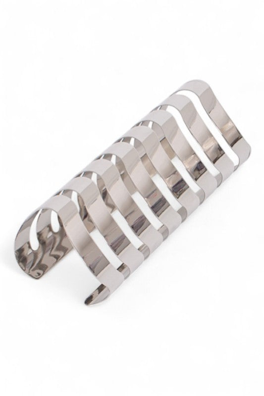 Oversized Chevron Cutout Statement Cuff Bracelet Stylish Chic Jewelry