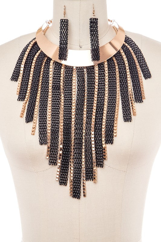Statement Chain Collar Bib Necklace Set – Trendy Stylish Statement Jewelry