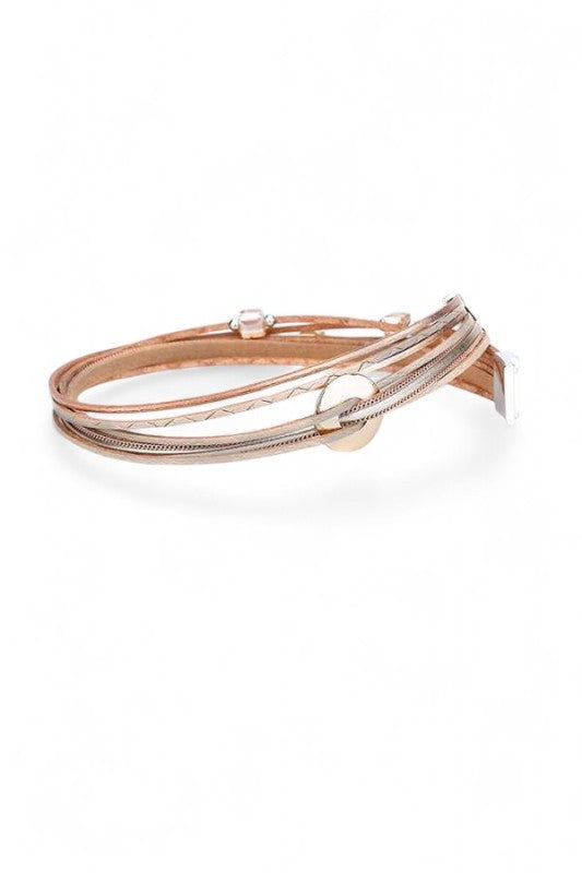 Leather Double Wrap Metallic Bracelet Stylish Layered Accessory
