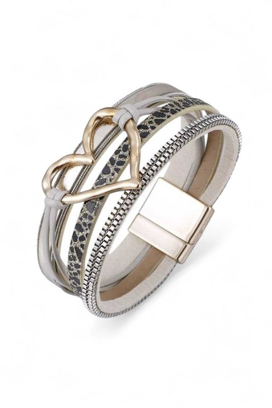 Magnetic Bracelet with Heart Charm Mix Media – Trendy Fashion Jewelry Accessory