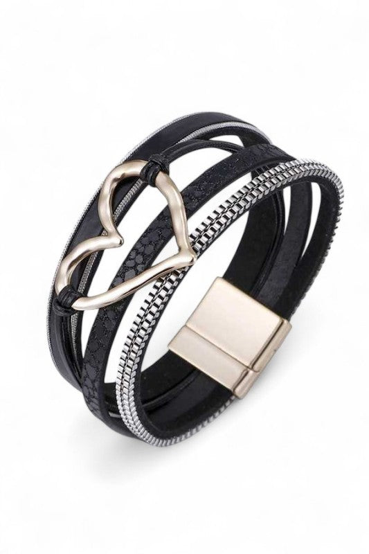 Magnetic Bracelet with Heart Charm Mix Media – Trendy Fashion Jewelry Accessory