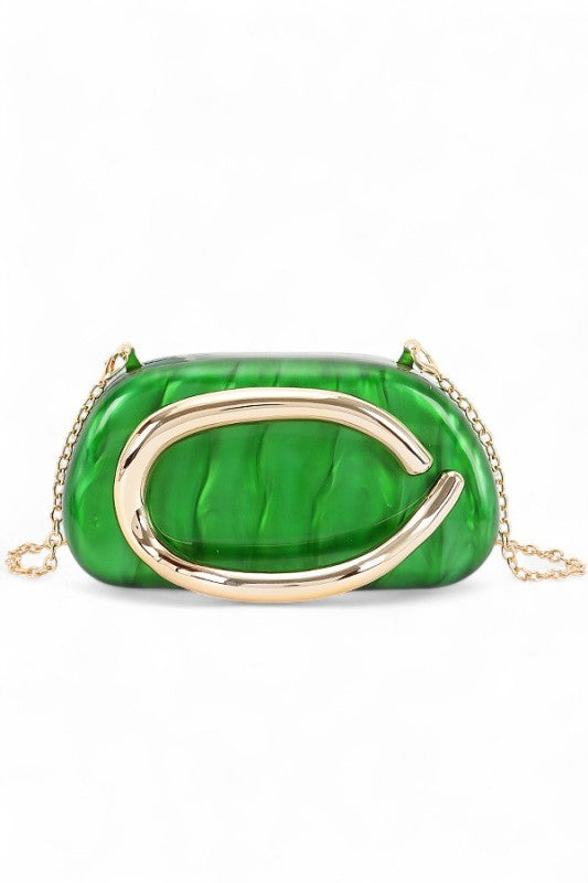 Gold Iconic Handle Marble Resin Box Clutch