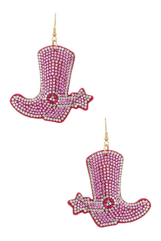 Statement Pink Stone Cowboy Boots Pillow Earrings Stylish Fashion Jewelry