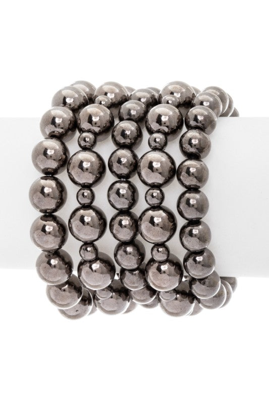 Pearl Stretch Bracelet Set 5 Strands 10MM Layered Chic Jewelry