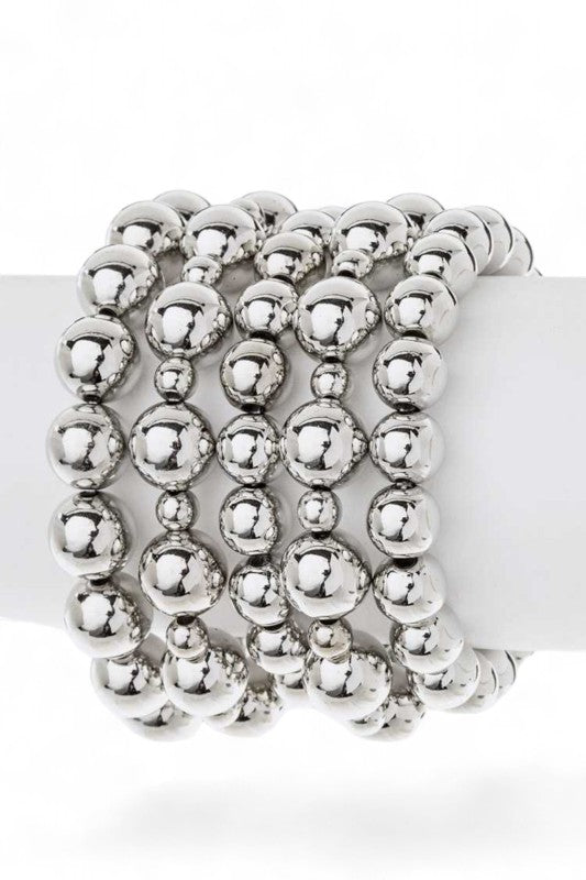 Pearl Stretch Bracelet Set 5 Strands 10MM Layered Chic Jewelry