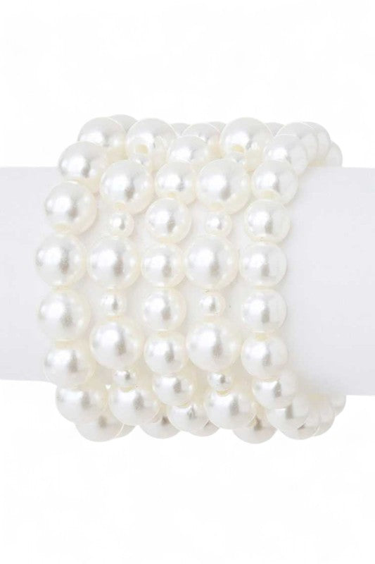Pearl Stretch Bracelet Set 5 Strands 10MM Layered Chic Jewelry