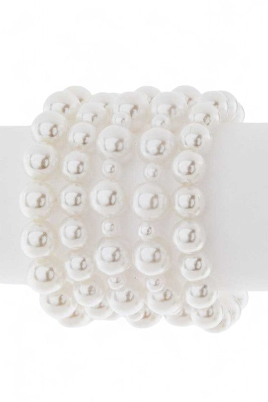 Pearl Stretch Bracelet Set 5 Strands 10MM Layered Chic Jewelry