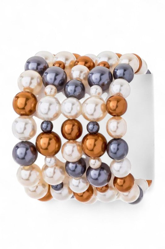 Pearl Stretch Bracelet Set 5 Strands 10MM Layered Chic Jewelry