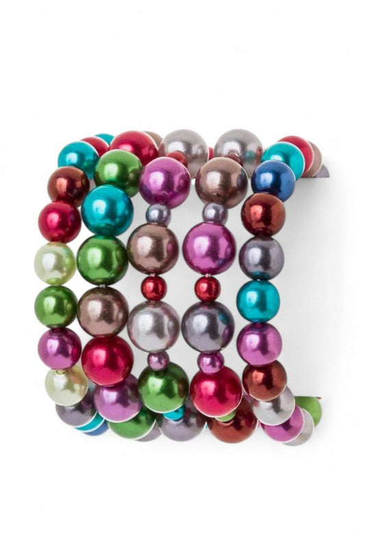 Pearl Stretch Bracelet Set 5 Strands 10MM Layered Chic Jewelry