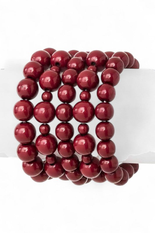Pearl Stretch Bracelet Set 5 Strands 10MM Layered Chic Jewelry
