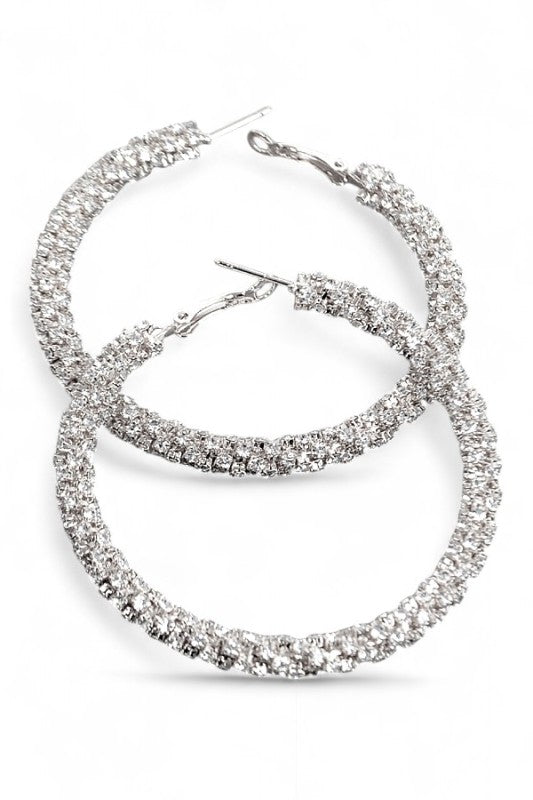 Rhinestone Hoop Earrings 60MM Wrap Around Statement Jewelry