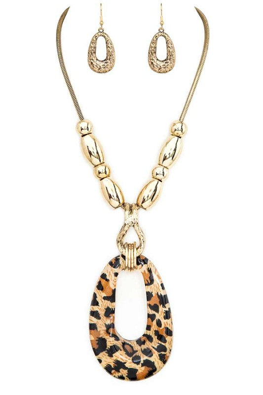 Statement Oversize Teardrop Resin Pendant Necklace Set Stylish Chic Jewelry