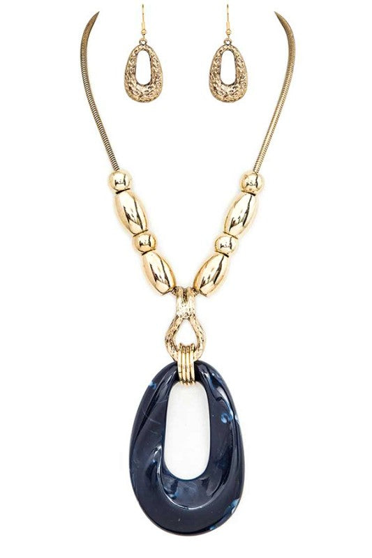 Statement Oversize Teardrop Resin Pendant Necklace Set Stylish Chic Jewelry