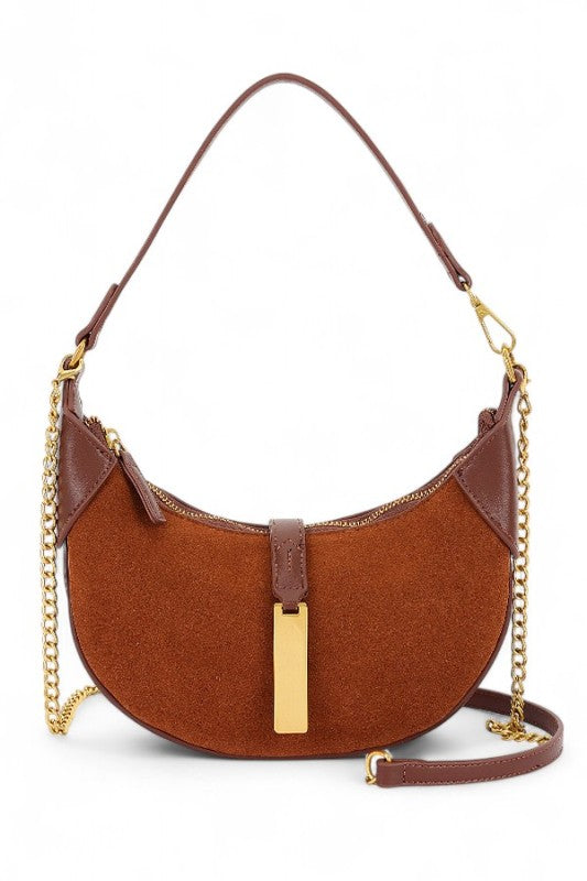 Fashion Handbag Half Moon Faux Suede Shoulder Bag Stylish Chic Accessory
