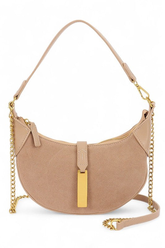 Fashion Handbag Half Moon Faux Suede Shoulder Bag Stylish Chic Accessory