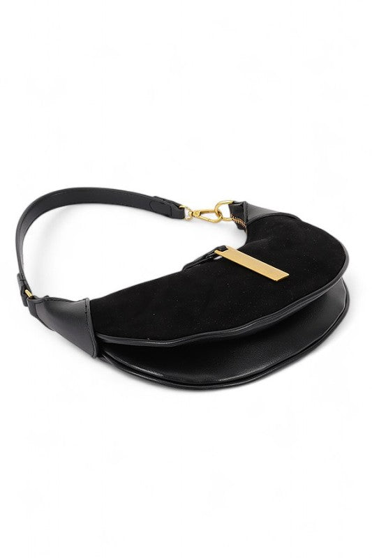 Fashion Handbag Half Moon Faux Suede Shoulder Bag Stylish Chic Accessory